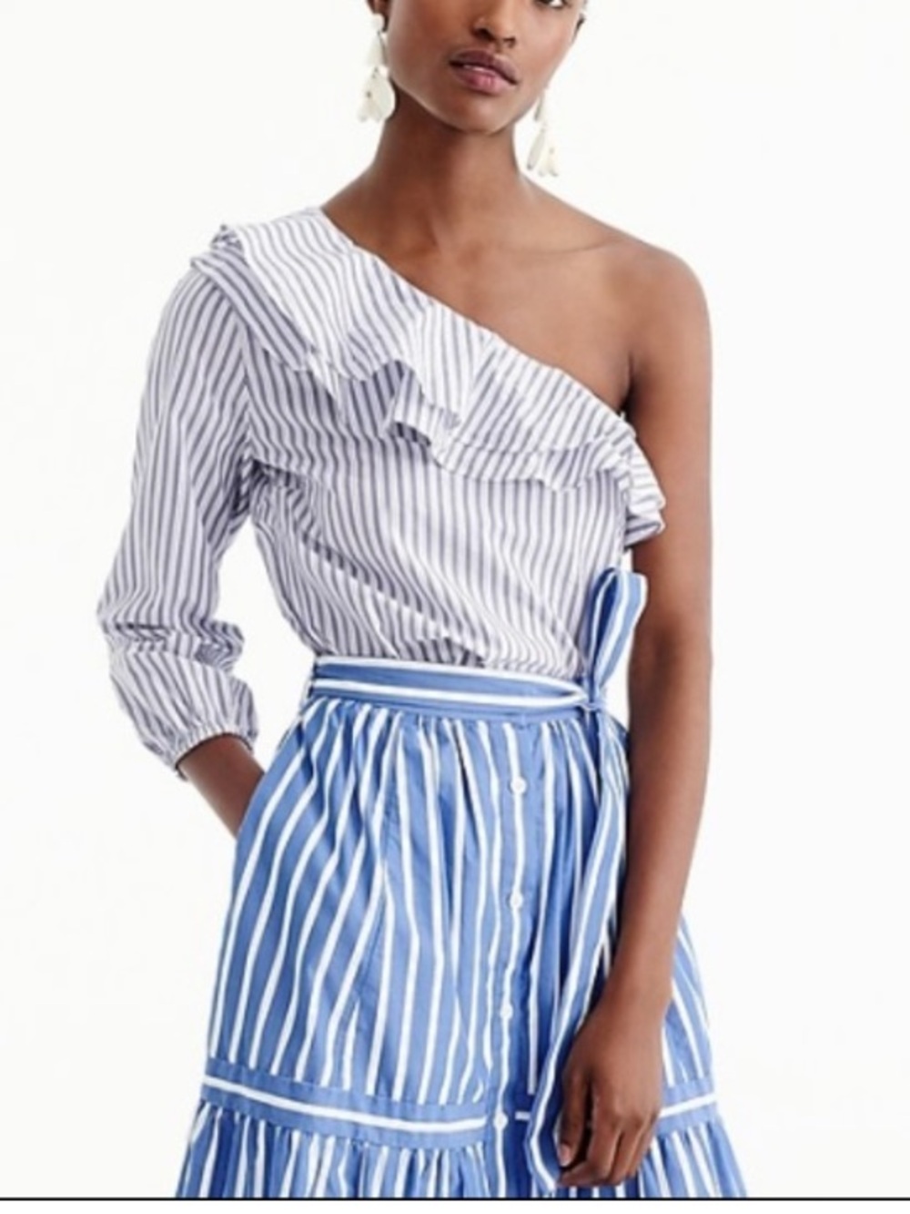 J.Crew Top Striped One Shoulder Ruffle Blouse Sz 6